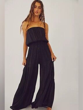 Jen's Pirate Booty x Free People Retro Lurex Wide Leg Jumpsuit Black Medium